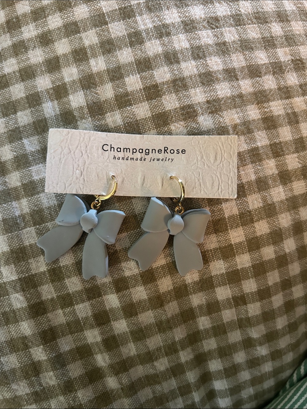 Handmade Light Blue Bow Huggie Hoop Earrings